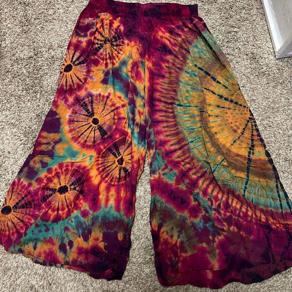 Colorful Tie-Dye Wide-Leg Pants
